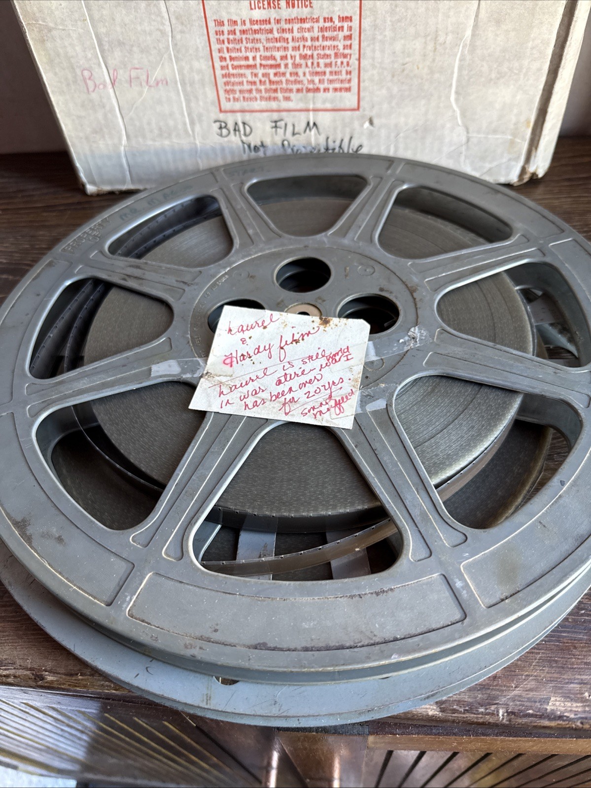 2 Vintage 16MM Grey Plastic & Metal Movie Reel 13-3/4” Reel Laurel & Hardy