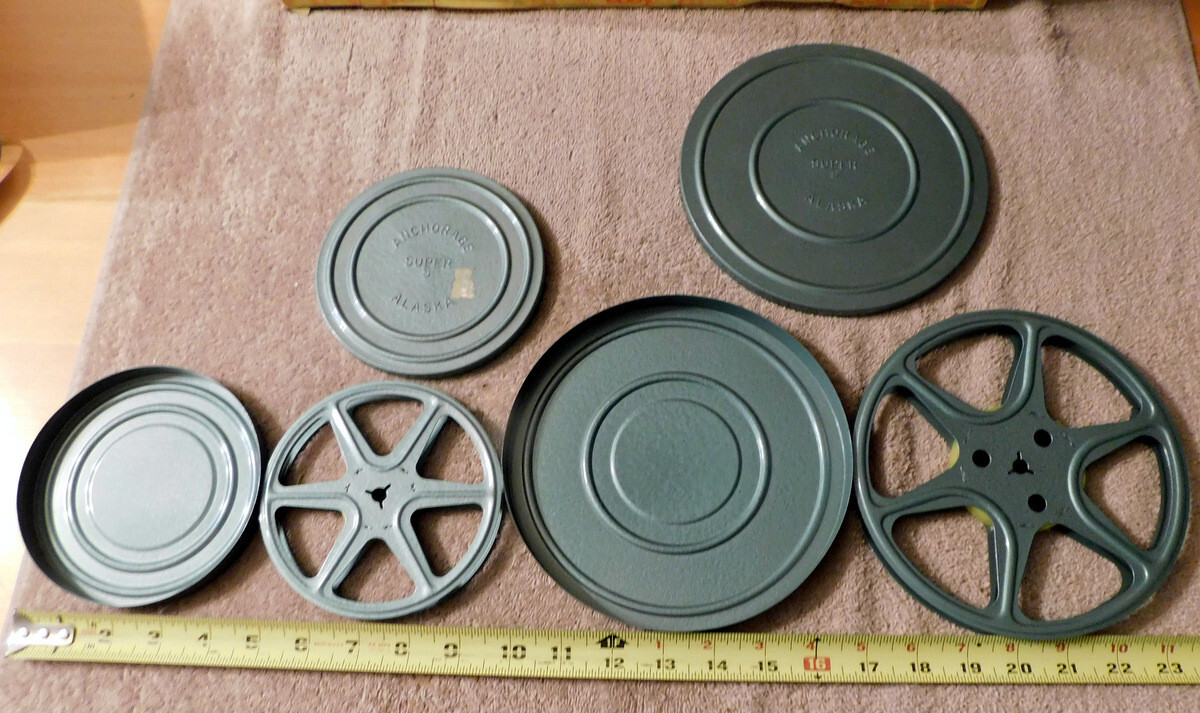 8mm Metal Film Reel Tin Can Canisters & Reels Anchorage Alaska “Super S” RARE