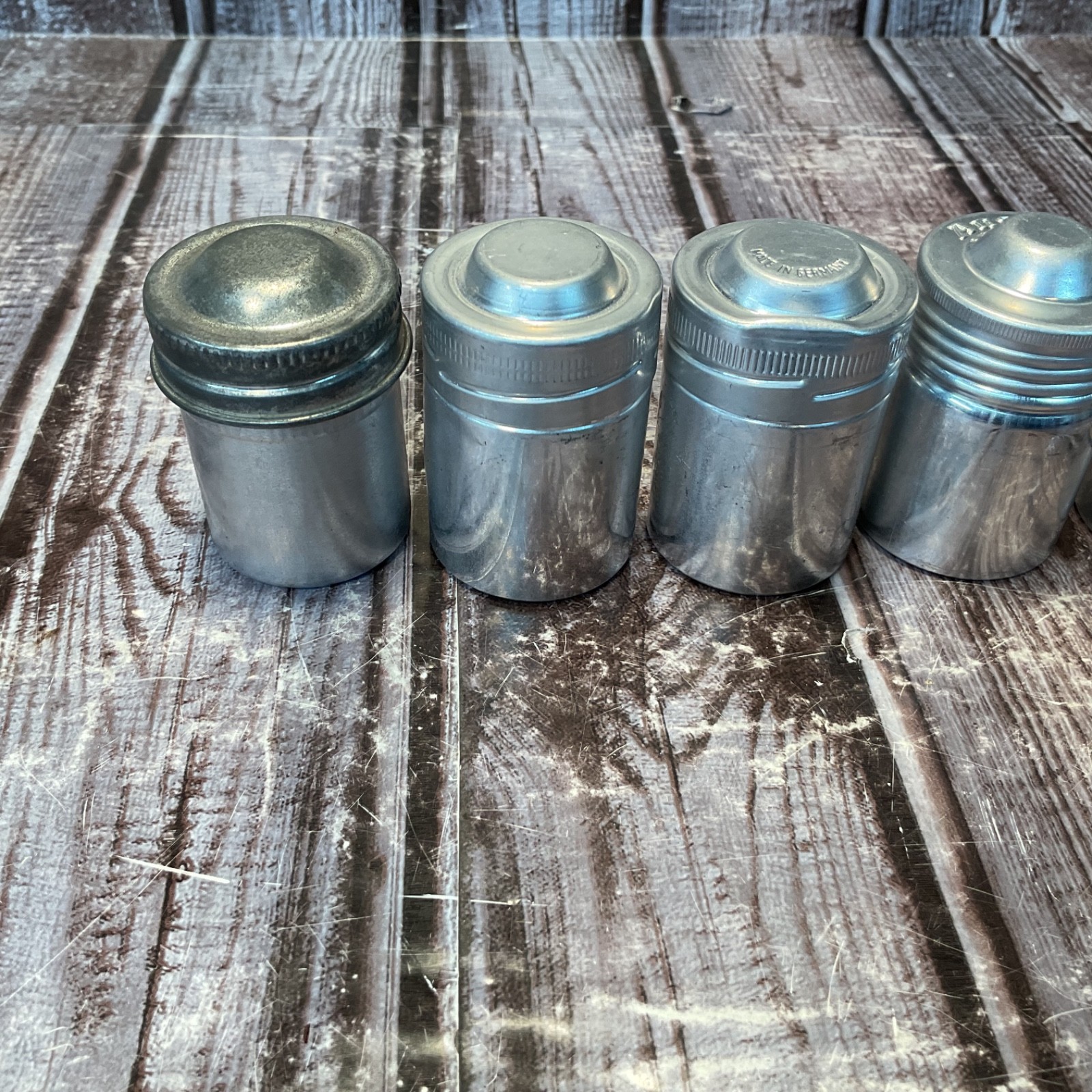 8 Vintage Metal Aluminum Film Canisters Screw-Top Lids Retro Camera Gear