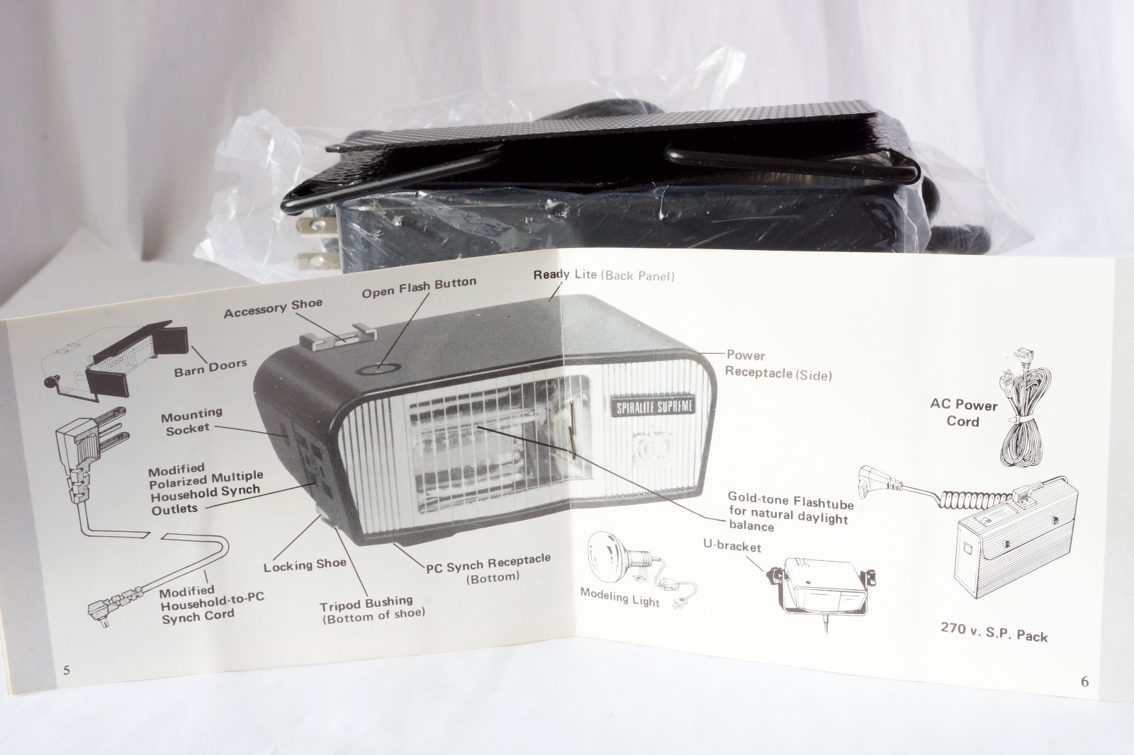 Spira-Lite Supreme Photography Flash w/ Power Cord, Manual Working Order Unused