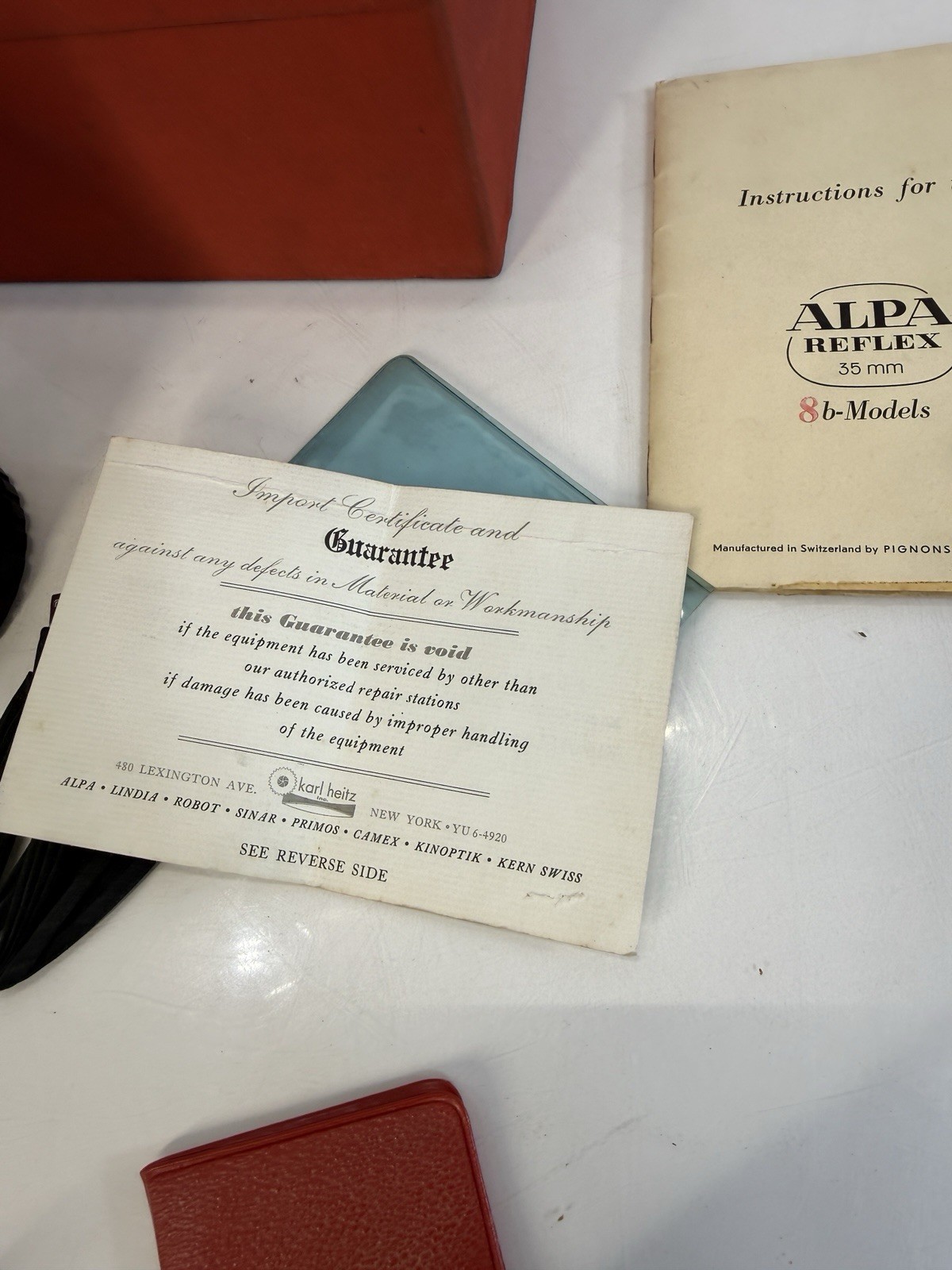 Vintage ALPA Reflex 8b Box Manual Lot w/ Kilfitt Test Plate Kinoptik Box GoldE