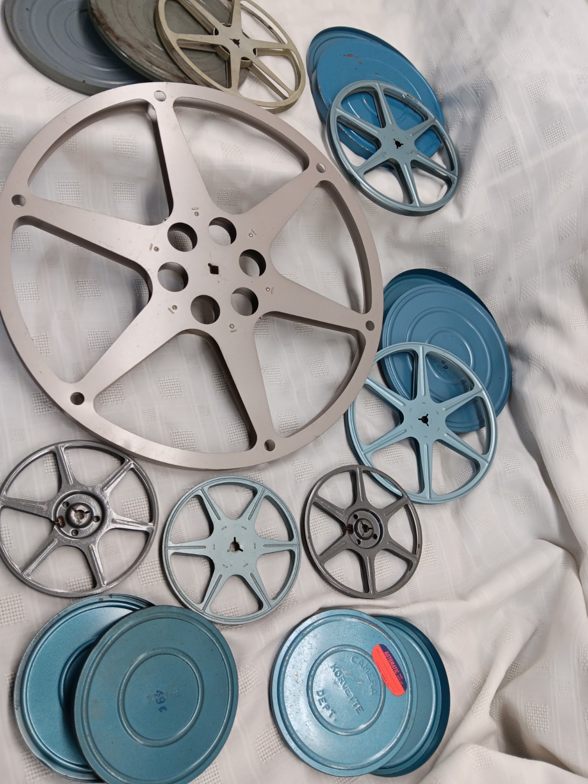 Vintage Lot Metal Film Reels Canister Compco,Tower,Korvette 5 in. To 15 in. Size