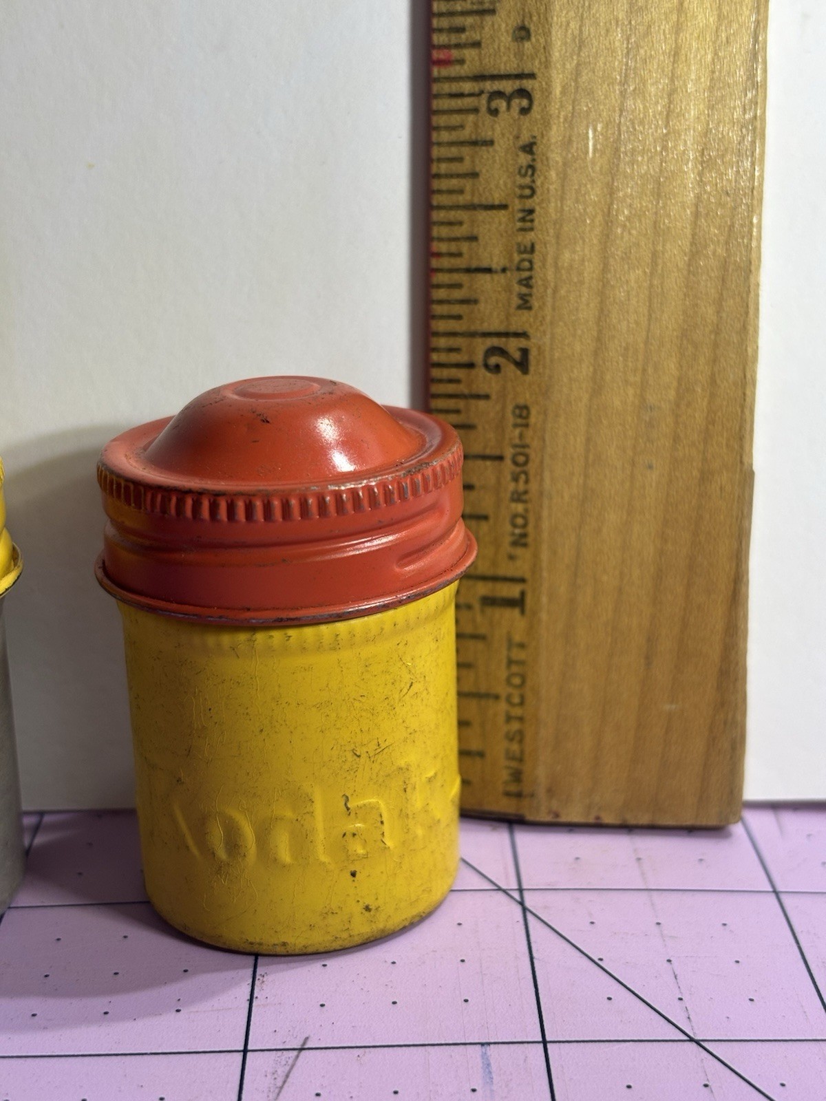 Two Vintage EASTMAN KODAK COMPANY Metal 2” 35mm Film Canister Container
