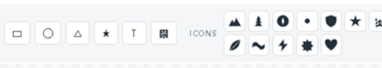 Logo maker toolbar with shape, text, and icon buttons