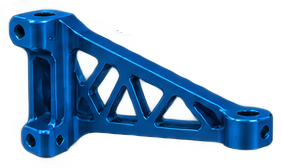 CAD-modeled blue anodized aluminum bracket