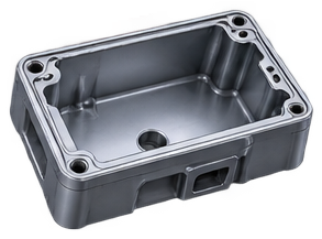 CAD-modeled cast aluminum electronics enclosure