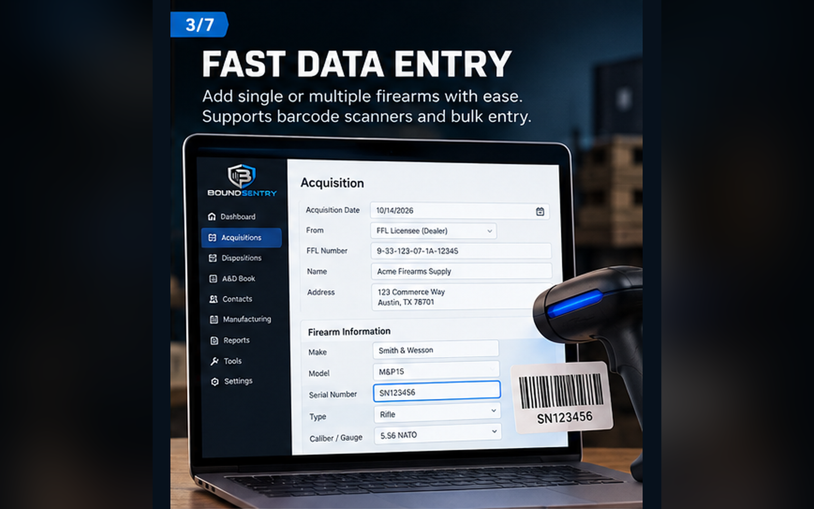 BoundSentry fast data entry with barcode scanner support