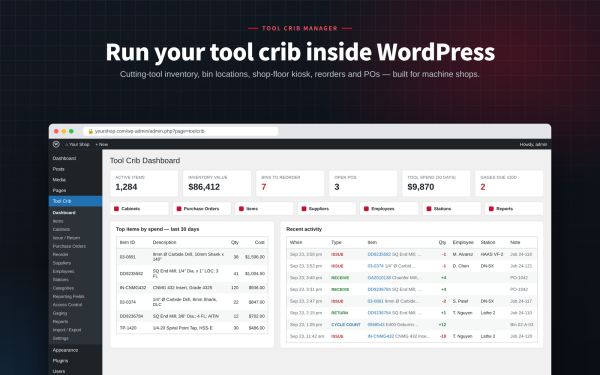 Tool Crib Manager – Tool Crib Software & Cutting Tool Inventory Plugin for WordPress